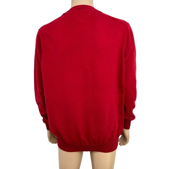 0705A- Tommy Hilfiger Men’s Sweater XL Red V-Neck Pullover Ribbed Cotton Logo - Picture 5 of 9
